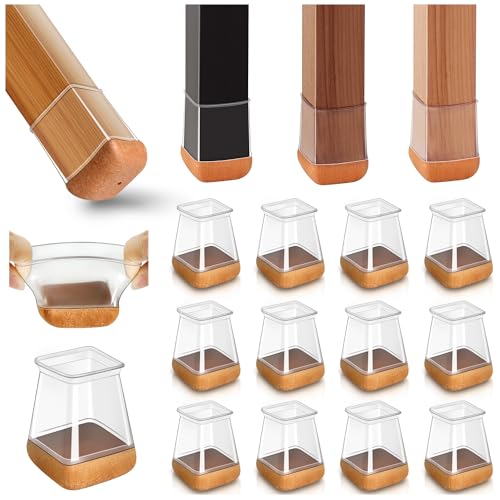 20 peças protetores de chão de silicone transparente para pernas de cadeira, quadrados, tampas de silicone para pernas de cadeira com feltro S Fit 13 - 20 mm