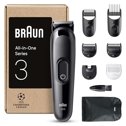 Braun Aparador tudo em um série 3 AIO3545, kit de Styling 8 em 1 para barba e cabelo, 14 comprimentos, máquina de cortar cabelo com 50 min de automonomia, corta-pelos homem, corte fácil e rápido,