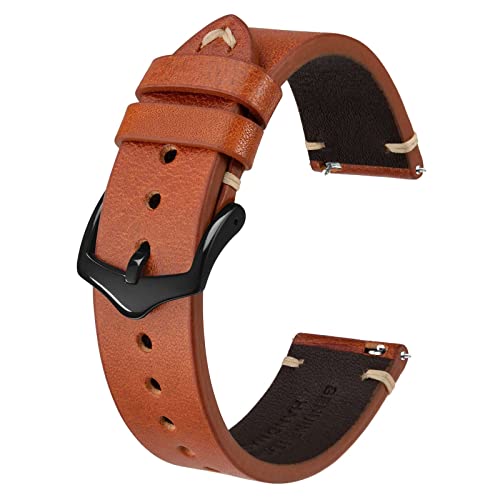BISONSTRAP Correias de relógio para homem, correias de relógio de couro costuradas à mão, libertação rápida, 18 mm 20 mm 22 mm