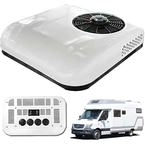 Zanefoo Ar condicionado para caravana - 12 V/24 V de teto para monovolumes, camionetas, auto-caravanas, camiões, veículos agrícolas, escavadoras (White12 v)