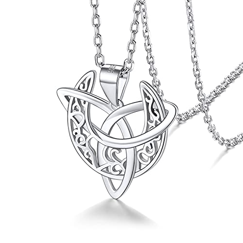 Silvora Nó de bruxa amuleto prateado, wicca pendentes tripla lua prata de primeira lei com colar 46 cm comprimento 5 cm extensor