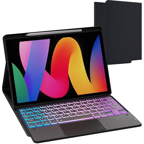 Capa com teclado espanhol Ñ para Xiaomi Redmi Pad SE: DIY 3-Zonas 7 cores retroiluminado painel multitoque capa removível para teclado sem fios para Xiaomi Redmi Pad SE 11'' 2023