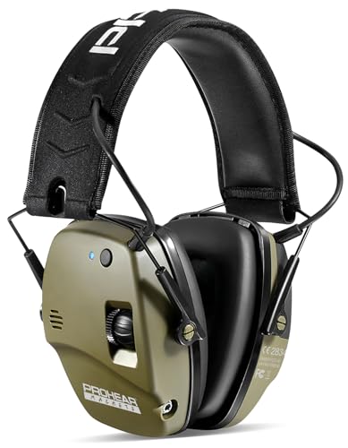 PROHEAR Capacetes eletrónicos anti-ruído, protetor auditivo com redução ativa do ruído e amplificação do som para caça, SNR 27 dB/NRR 22 dB, Bluetooth