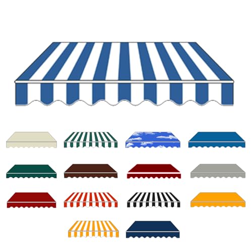 Toldo articulado impermeável, proteção solar, toldo para varanda: com moldura grossa, toldo extensível manual, prático e inoxidável, proteção UV (azul e branco, 2 x 1,5 m)