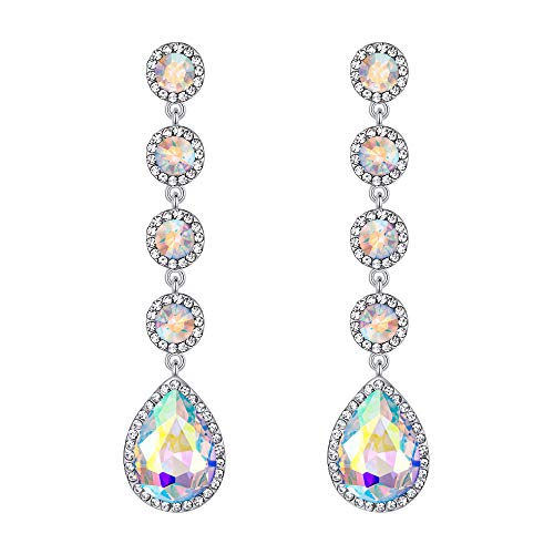 Clearine Elegante casamento nupcial cristal com contas de lágrima para mulher, brincos pendentes em tom prateado