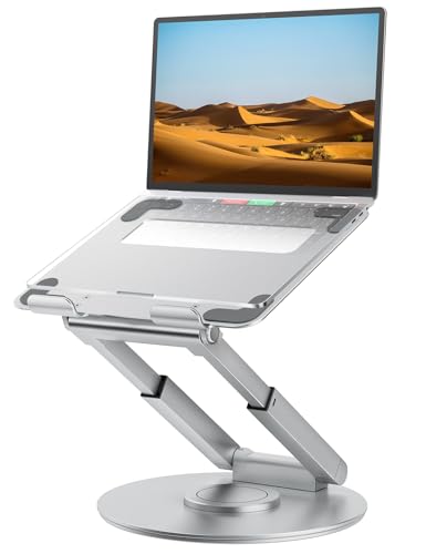 tounee Suporte portátil de altura ajustável de até 21 polegadas, suporte ergonómico para computador portátil com base giratória de 360 graus para portátil compatível com todos os computadores