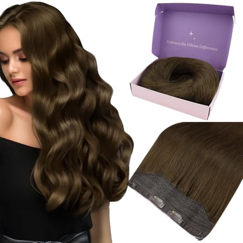 Fshine Extensões de cabelo natural com fio de 16 polegadas 40 cm 80 g Remy cabelo natural castanho cor 4 extensões cabelo humano com fio secreto cabelo humano extensões de cabelo liso cor 4