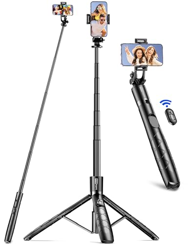 Tripé para telemóvel 179 cm, tripé estável de alumínio com controlo remoto removível, extensível Selfie tripé compatível com iPhone 15 14 13 12 11 Pro XS MAX XR, Android, GoPro