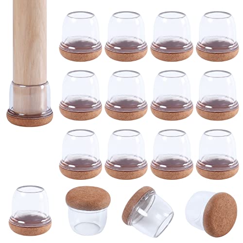 Ezprotekt Protetores de chão de silicone transparente para pernas de cadeira 20 - 28 mm, 16 tampas de silicone para pernas de cadeira com feltro enrolado, capas de silicone para pernas de cadeira