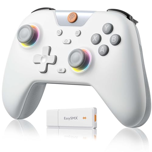 EasySMX X05 Mando PC Inalambrico con RGB Luz- Hall Joystick- Hall Trigger- 750 mAh Batería Recargable- Vibración- Turbo para PC/Switch/Móvil- Compatible con Black Myth: Wukong- Blanco