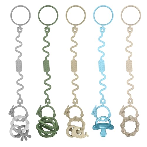 Vicloon Trelas de brinquedo para bebé, 5 peças correias de arnês de silicone para chupeta, suporte ajustável para brinquedos de bebé para garrafas, carrinhos, cadeiras altas e berços, 03