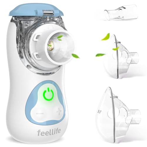 FEELLIFE Nebulizador portátil silencioso tipo C recarregável, nebulizador para bebés e adultos, taxa de atomização ajustável, nebulizador para alívio da tosse, rinite e sintomas respiratórios