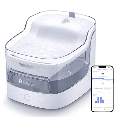 PETGUGU Fonte para gatos ultra-silencioso, bebedor gatos inteligente com bomba sem fio, 2 L ultra-silencioso, sensor de movimento, controlo por App e monitorização da saúde, WiFi 2,4 G, filtro de 8