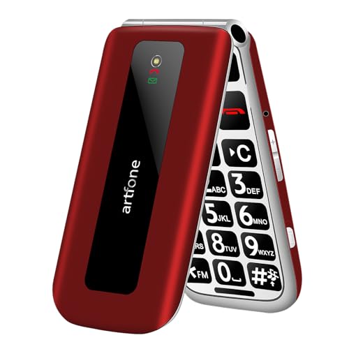 artfone F20 Telemóvel para idosos, telemóvel sênior com teclas grandes, botão SOS, ecrã de 2,4 polegadas, 2 G gsm, duplo SIM, som forte de rádio, bateria de 1300 mAh, vermelho