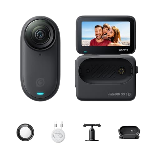 Insta360 GO 3S Preto (64 GB) Câmara Vlogging 4K, POV mãos livres, monte-a onde quiser, estabilização, 140 min de bateria, impermeável 10 m, edição IA, Apple Find My, Vlog, viagens, exterior