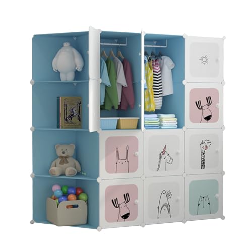 MAGIC SELECT Armário modular infantil, estante de módulos, roupa para crianças, organizador modular, prateleira de armazenamento para quarto, 16 módulos, 140 x 105 cm, azul