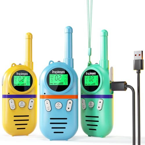Inspireyes Walkie Talkie crianças recarregável, 48 horas de tempo de trabalho, 3 quilómetros de longo alcance, presentes de aniversário, brinquedos ao ar livre para crianças dos 3 aos 12 anos, pacote