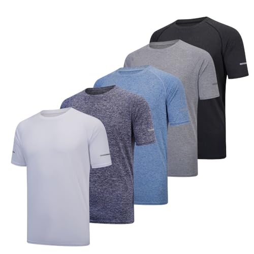 Fovdtaa Pacote de 5 t-shirts atléticas respiráveis de manga curta e gola redonda para homem, para ginásio, treino e corrida