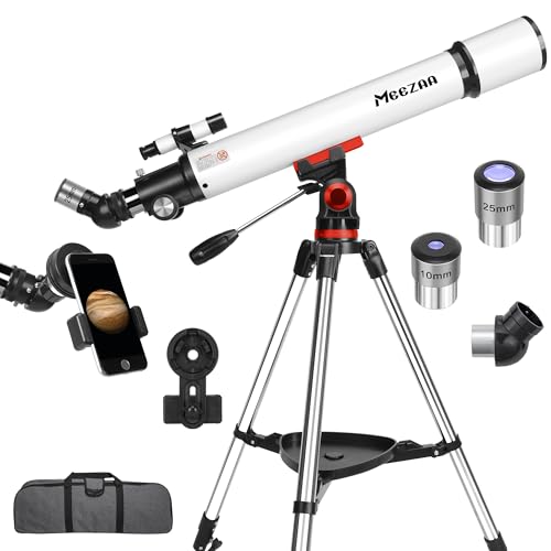 MEEZAA Telescópio, telescópio astronómico adultos profissional, 70/700 mm telescópios refletores para crianças e principiantes, portátil e potente, 28 x - 210 x com tripé, adaptador de telefone e