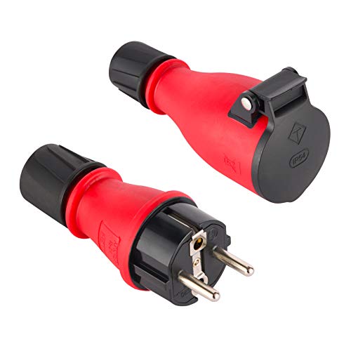 Electraline 92383 Pacote de 1 pino tomada Schuko 1 base aérea profissional, proteção IP54, com parafuso de retenção para facilitar a cablagem, vermelho, Confezione da 1