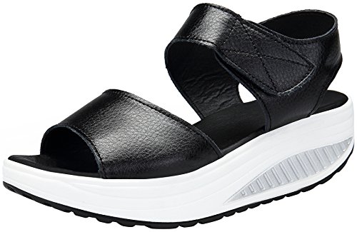 Mesing Sandálias plataforma mulher verão sandálias cunha conforto couro Peep Toe sapatos salto para caminhar