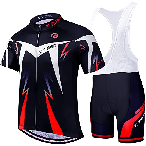 X-TIGER Fato de ciclismo, para homens, com gel acolchoado 5D, MTB, para andar de bicicleta, fato, alças, calções