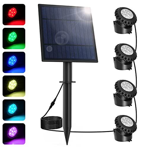 NATPOW Luzes solares para lagoas, RGB lâmpada submersível, 2 modo 6 cor solar Teichbeleuchtung, IP68 wasserdicht, solares exteriores para lagoa, piscina, pátio, decoração, jardim (4 em 1)