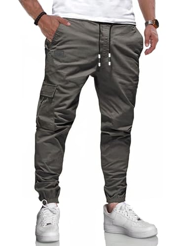 LIUPMWE Calças de trabalho para homem casual elásticas Jogging calças de algodão Slim Fit Cargo Pants com bolsos outono inverno