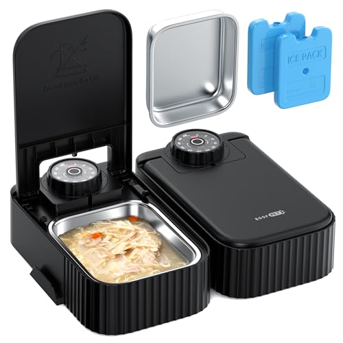 Alimentador de gato automático comida húmida: Dispensador comida gatos 48H programável - Compartimento automático cães com aço inoxidável Tool - 350 g por Bol - Doseador alimentador para cão