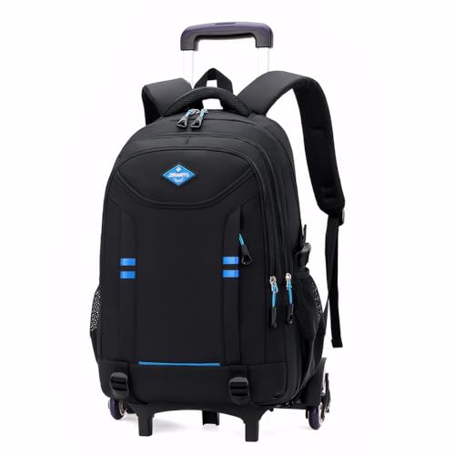 Amythe Mochila com rodas para crianças e adolescentes 9 10 12-18 anos | mochilas escolares Trolley grande capacidade | carrinho para mochilas 6 rodas para viagens e escola - preto