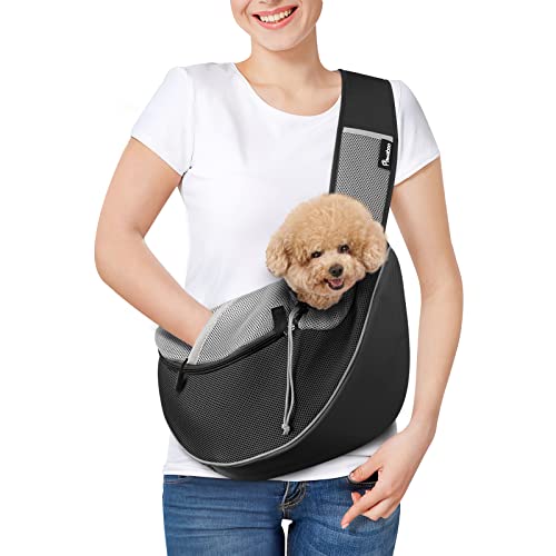 Pawaboo Bolsa de tiracolo para cães, bolsa portátil para animais de estimação com bolso cariciador e trela ajustável, mala de mensageiro respirável confortável com para cachorros gatinhos para viajar,