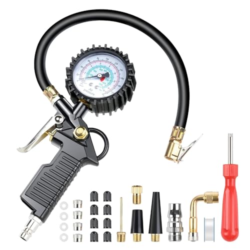 Adiwo Manómetro de pressão pneus 220 PSI pistola de inflação compressor digital medidor de alta precisão com 25 peças de acessórios para carro mota bicicleta camião e motocicleta