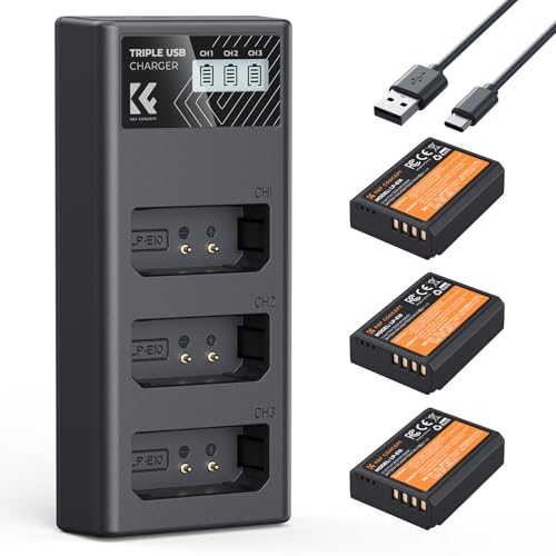 K&F Concept LP-E10 Bateria de três ranhuras e carregador 3 x 1200 mAh bateria de substituição para Canon EOS Rebel T7 T6 T5 T3 T100 Kiss X50 Kiss X70 EOS 1100D 1300D 200D 0D