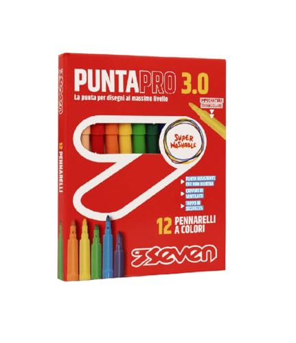 Seven - Marcadores escolares Puntapro 3.0, caixa de 12 unidades, marcadores de cor, super lavável, para crianças e adolescentes