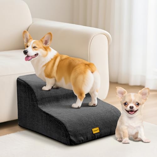 Gimars Escadas para cães extra largas e resistentes de espuma 30D de alta densidade de 2 degraus para sofá, escada para animais de estimação para cães pequenos e médios, cor preta