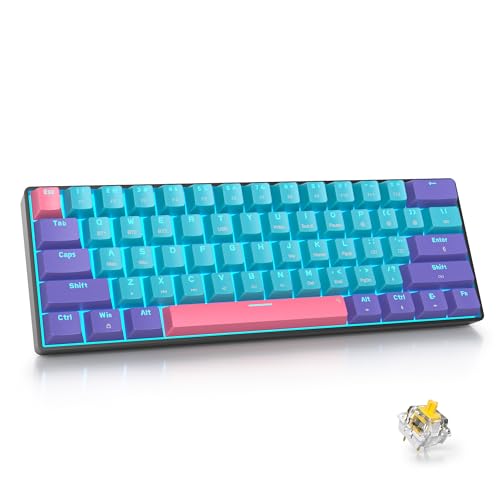 SbocKeeb Teclado mecânico sem fio, mini teclado Gaming 60 mecânico modo duplo 2,4 Ghz/Bluetooth Hot Swap American QWERTY Layout com para PC/Mac