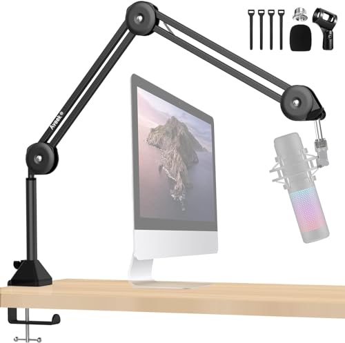 Suporte de microfone ajustável, Aveek braço microfone pé de microfone, para cabos Blue Yeti Hyper X QuadCast