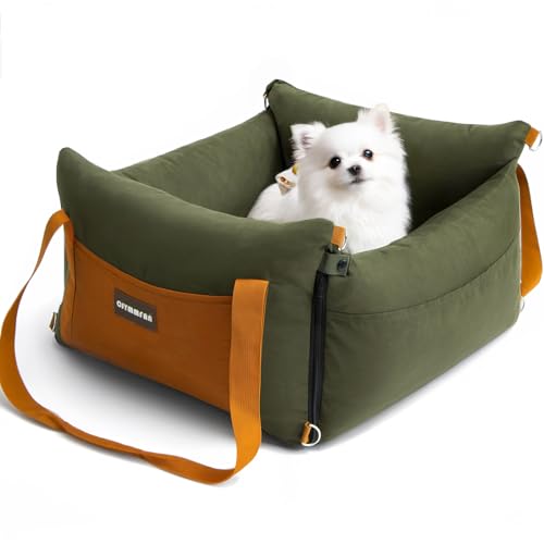 Assento para cães pequenos e médios com menos de 15 kg, cesta portátil para cães com área de descanso extensível, removível e lavável, cama para cães com compartimentos de armazenamento e