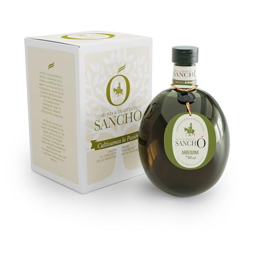 Azeite de azeitona virgem extra arbequina 750 ml AOVE SANCHO Gourmet suave aroma fruta primeira extração a frio origem Espanha DOP a mancha consumo em cru - garrafa PET alimentar