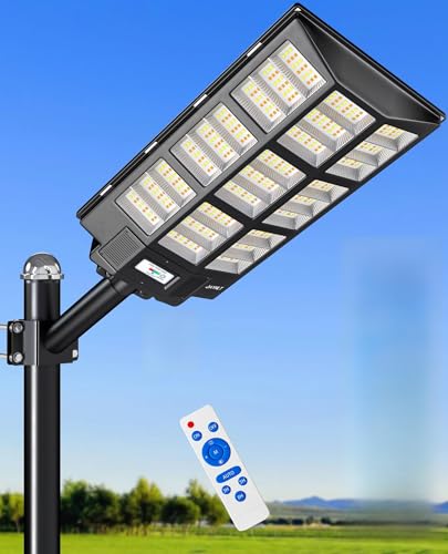 JAYNLT 4200 W Lâmpadas solares exteriores, 3000 K/4500 K/6500 K luz solar com sensor de movimento, impermeável IP67 holofote exterior e controlo remoto, luz solar potente para garagem, pátio, jardim