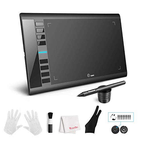 UGEE M708 Tablet gráfica, 10 x 6 polegadas grande tablet de desenho, 8192 níveis de pressão lápis sem bateria, compatível com Windows 10/8/7 Mac Os artista, designer, fã