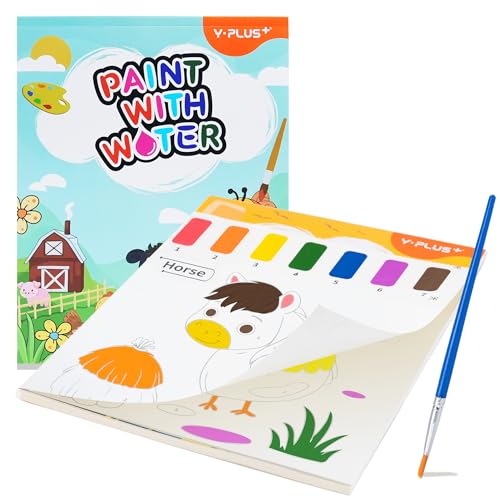 YPLUS Pintura com livros de água para crianças, papel de aguarela para idades de 1 a 4 anos, presente de arte artesanal com pincel e ilustrações de animais de quinta incluídas