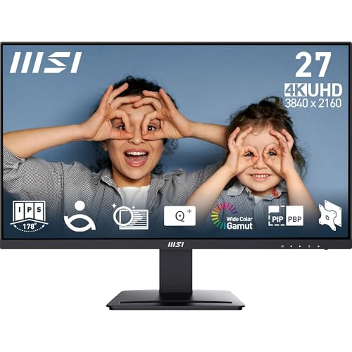 MSI Pro MP273U Monitor profissional UHMSI Pro MP273U UHD de 27", painel IPS 4K 3840 x 2160, Pip/PBP, 60Hz, 300 nits, antirreflexo, altifalantes integrados, inclinação ajustável, HDMI 2.00 nits, HDMI