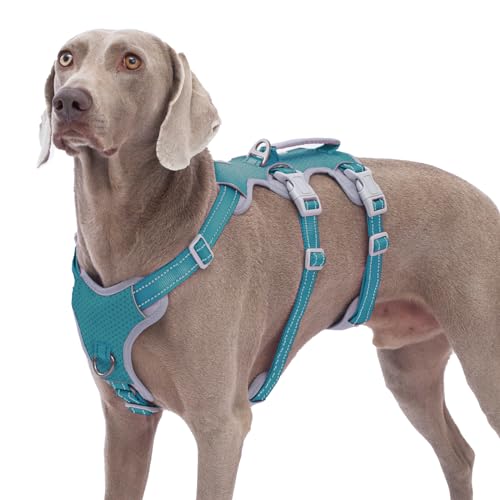 Huntboo Arnês para cães sem escape, arnês à prova de fugas, arnês para cães grandes sem puxar com alça, totalmente refletor, respirável, colete ajustável para caminhar, treinar e correr