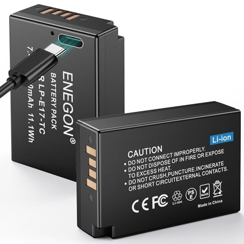 ENEGON LP-E17 Tipo C porta de carregamento bateria para Canon Rebel SL2, T6i, T6s, T7i, EOS M3, M5, M6, EOS 200D, 250D, 77D, 750D, 760D, 8000D, 8000D, 8000D, 80000000 0D X8i, RP digital SLR câmara