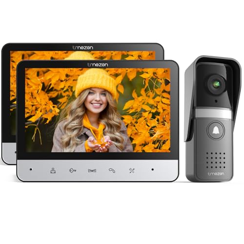 TMEZON Porta-vídeo 4 fios, campainha vídeo sistema de intercomunicação com 2 * 7 zoll monitor e campainha com cabo, visualização ao vivo e conversa, desbloqueio por monitor interior, para 1 família