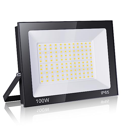 Probapro Focos LED para exteriores, projetor LED 10000LM IP65, impermeável, 3000 K, branco quente para jardim, pátio, garagem, terraço, holofote exterior e segurança com alta luminosidade