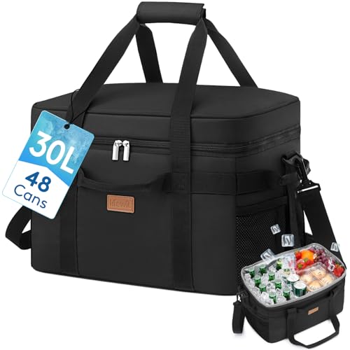 Lifewit Geladeira portátil 30 l, bolsa térmica grande, Cooler Bag dobrável com várias alças, bolsa de frigorífico para homem e mulher, suporte de alimentos para piquenique, campismo, churrasco, preto