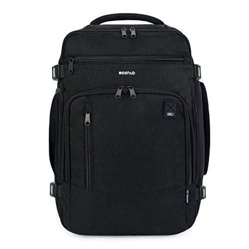 ECOHUB Ryanair Mochila viagem cabine avião 40 x 20 x 25 malas de viagem cabine mala de viagem mala de computador portátil mala de mão Under Seat Eco Pet mochila para bagagem de mão 20 L, Preto 40 x 25