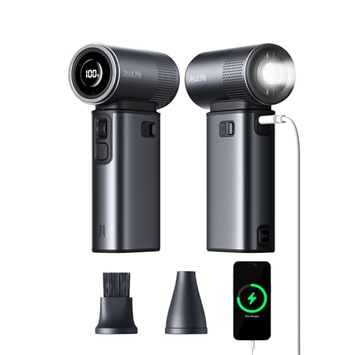 JISULIFE Ventoinha portátil de mão 5 em 1, 100 velocidades, 9000 mAh máximo 25 horas, mini ventilador recarregável de 18 W com lanterna, ultra motor, caixa de metal, presentes de viagem multifunções